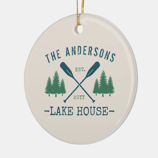 Familienaam Lake House Rustic Oars Pine Trees Keramisch Ornament (Links)