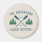 Familienaam Lake House Rustic Oars Pine Trees Magneet (Voorkant)