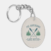 Familienaam Lake House Rustic Oars Pine Trees Sleutelhanger (Voorkant Links)