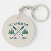 Familienaam Lake House Rustic Oars Pine Trees Sleutelhanger (Achterkant)
