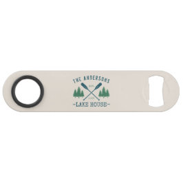 Familienaam Lake House Rustic Oars Pine Trees Speed Flessenopener