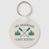 Familienaam Lake House Rustige Oars Pine Tree Roun Sleutelhanger (Voorkant)