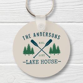 Familienaam Lake House Rustige Oars Pine Tree Roun Sleutelhanger