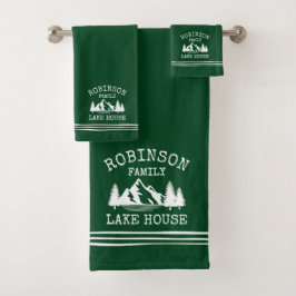 Familienaam Lake House Trees Forest Green Bad Handdoek
