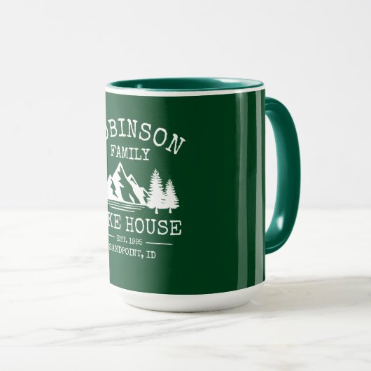 Familienaam Lake House Trees Forest Green Big Mok (Voorkant rechts)