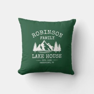 Familienaam Lake House Trees Forest Green Buitenkussen