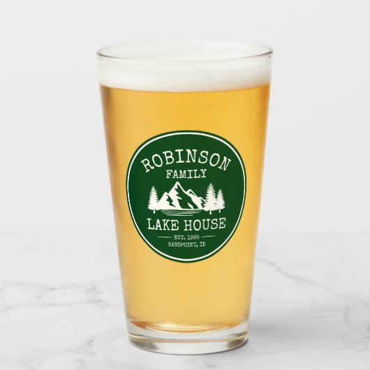 Familienaam Lake House Trees Forest Green Glas (Voorkant gevuld)