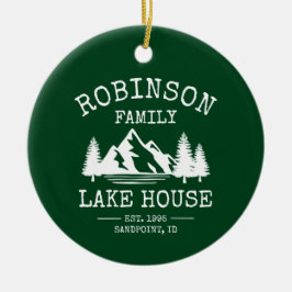 Familienaam Lake House Trees Forest Green Keramisch Ornament