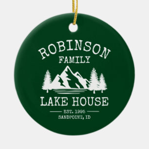 Familienaam Lake House Trees Forest Green Keramisch Ornament