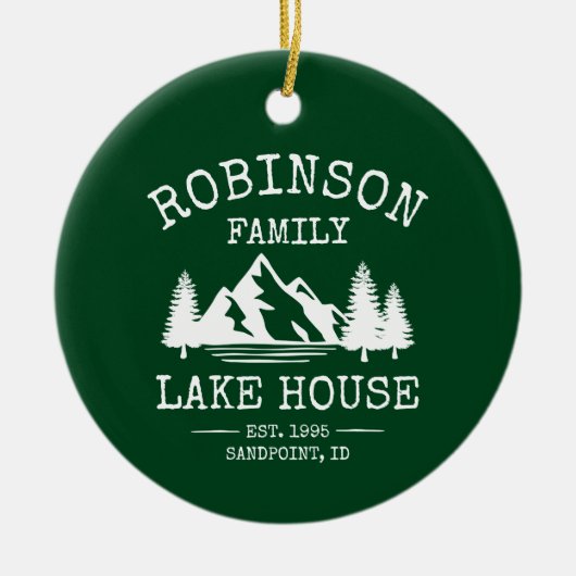 Familienaam Lake House Trees Forest Green Keramisch Ornament (Voorkant)