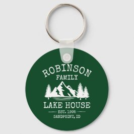 Familienaam Lake House Trees Forest Green Round Sleutelhanger