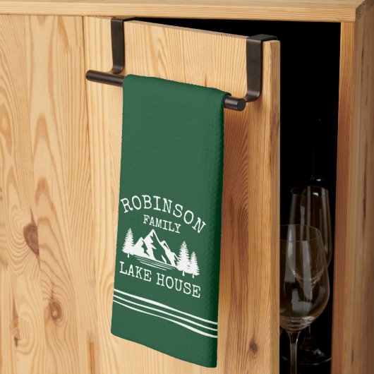 Familienaam Lake House Trees Forest Green Theedoek (Derde Gevouwen)