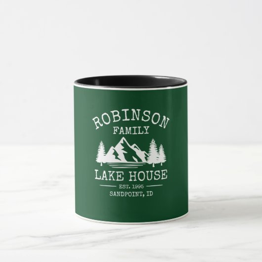 Familienaam Lake House Trees Forest Green Two Tone Mok (Midden)