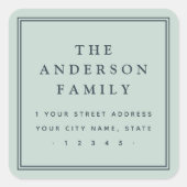 Familienaam licht stoffig zee groen retouradres vierkante sticker (Voorkant)