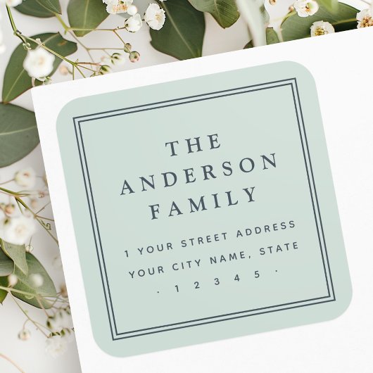 Familienaam licht stoffig zee groen retouradres vierkante sticker
