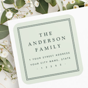 Familienaam light sage green retouradres vierkante sticker