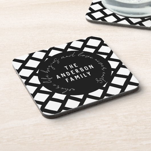 Familienaam Love Quote Modern Black and White Bier Onderzetter (Linkerzijde)