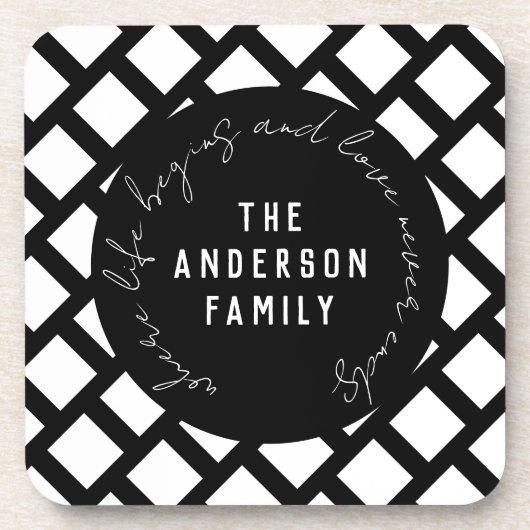 Familienaam Love Quote Modern Black and White Bier Onderzetter (Voorkant)