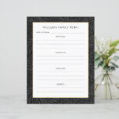 Familienaam Menu Planner | Vintage Zwart Bloemmoti (Staand voorkant)
