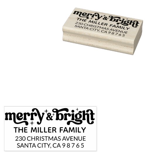 Familienaam Merry Bright Christmas Retouradres Rubberstempel (Gestempeld)