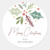 Familienaam Merry kerstary Berry Foliage Script Ronde Sticker (Voorkant)