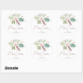 Familienaam Merry kerstary Berry Foliage Script Ronde Sticker (Vel)