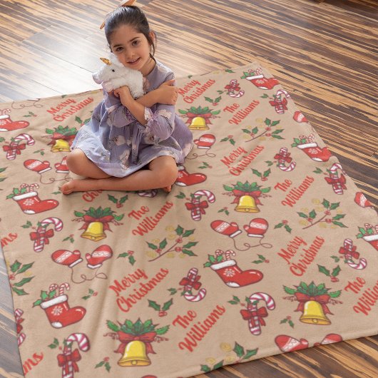 Familienaam Merry kerstpatroon Sherpa Deken