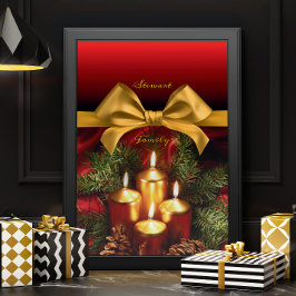 Familienaam met gouden lint en kerstkaarsen canvas afdruk