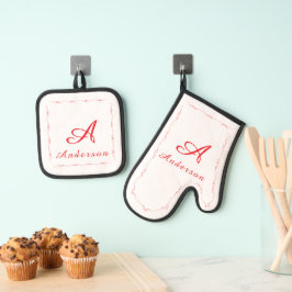 Familienaam met initialen  ovenwant & pannenlap set