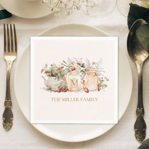 Familienaam met monogram en bosbloemen botanisch servet