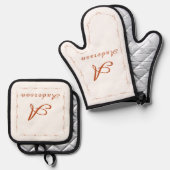 Familienaam met monogram ovenwant & pannenlap set (Voorkant / Achterkant)