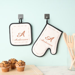 Familienaam met monogram ovenwant & pannenlap set