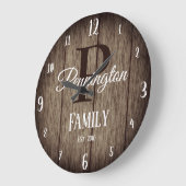 Familienaam met Monogram Rustic Wood Texture Grote Klok (Hoek)