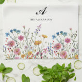 Familienaam met monogram Wilde Bloem Boho Chic Theedoek (Gevouwen)