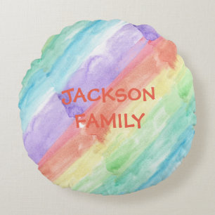 Familienaam met Waterverf Patroon Rond Kussen