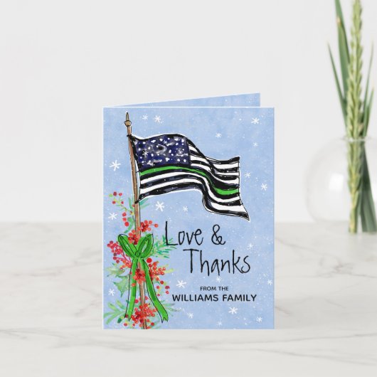 Familienaam militaire thin Green Line Flag Holly Bedankkaart (Voorkant)