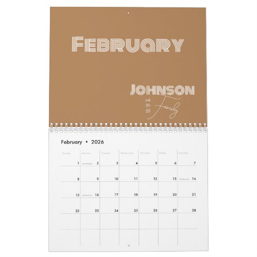 Familienaam Minimalistische typografie Kalender (Feb 2026)