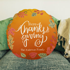 Familienaam Modern Autumn Herfst Happy Thanksgivin Rond Kussen