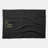 Familienaam Modern Elegant Goud Monogram Zwart Theedoek (Horizontaal)