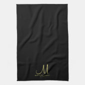 Familienaam Modern Elegant Goud Monogram Zwart Theedoek (Verticaal)