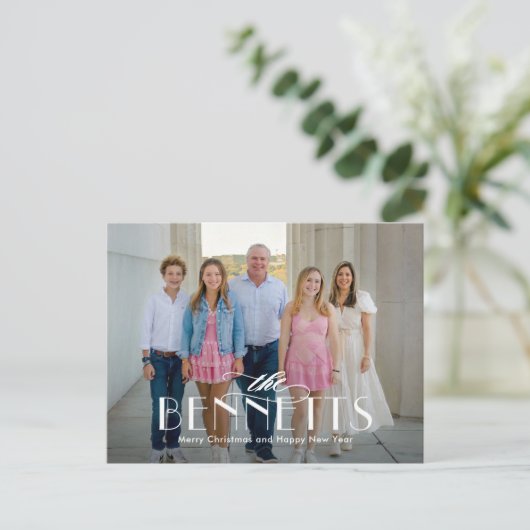 Familienaam Modern Elegant Photo Holiday Briefkaar Feestdagenkaart (Staand voorkant)