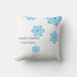 Familienaam modern glittery blue vallend sneeuwvlo kussen