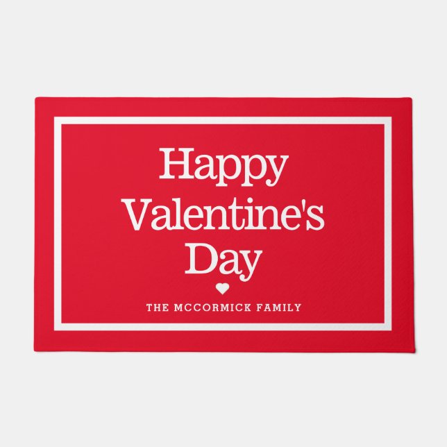 Familienaam Modern Red Valentijnsdag Deurmat (Voorkant)