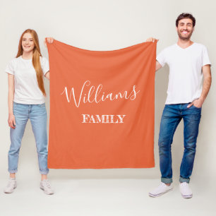 Familienaam Modern Script Personalized Sinaasappel Fleece Deken