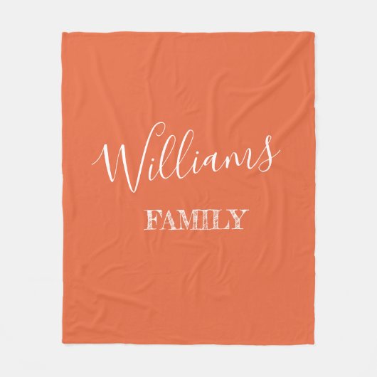 Familienaam Modern Script Personalized Sinaasappel Fleece Deken (Voorkant)