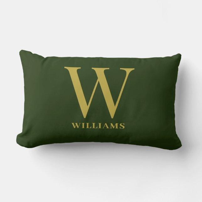 Familienaam moderne Emerald Green en Gold Monogram Kussen (Voorkant)