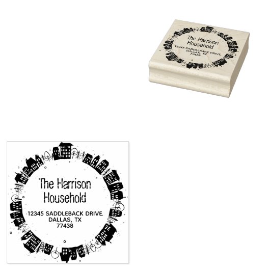 Familienaam Moderne Huizen Krans Retouradres Rubberstempel (Gestempeld)