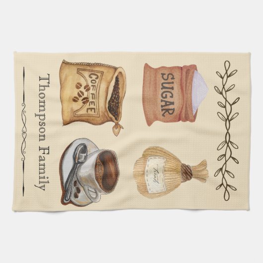 Familienaam Moderne rustieke waterverf Koffieliefh Theedoek (Horizontaal)