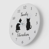 Familienaam moderne zwarte kat silhouettes grote klok (Hoek)