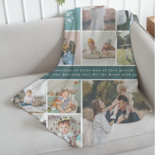 Familienaam Monogram | 15 Foto Collage Fleece Deken